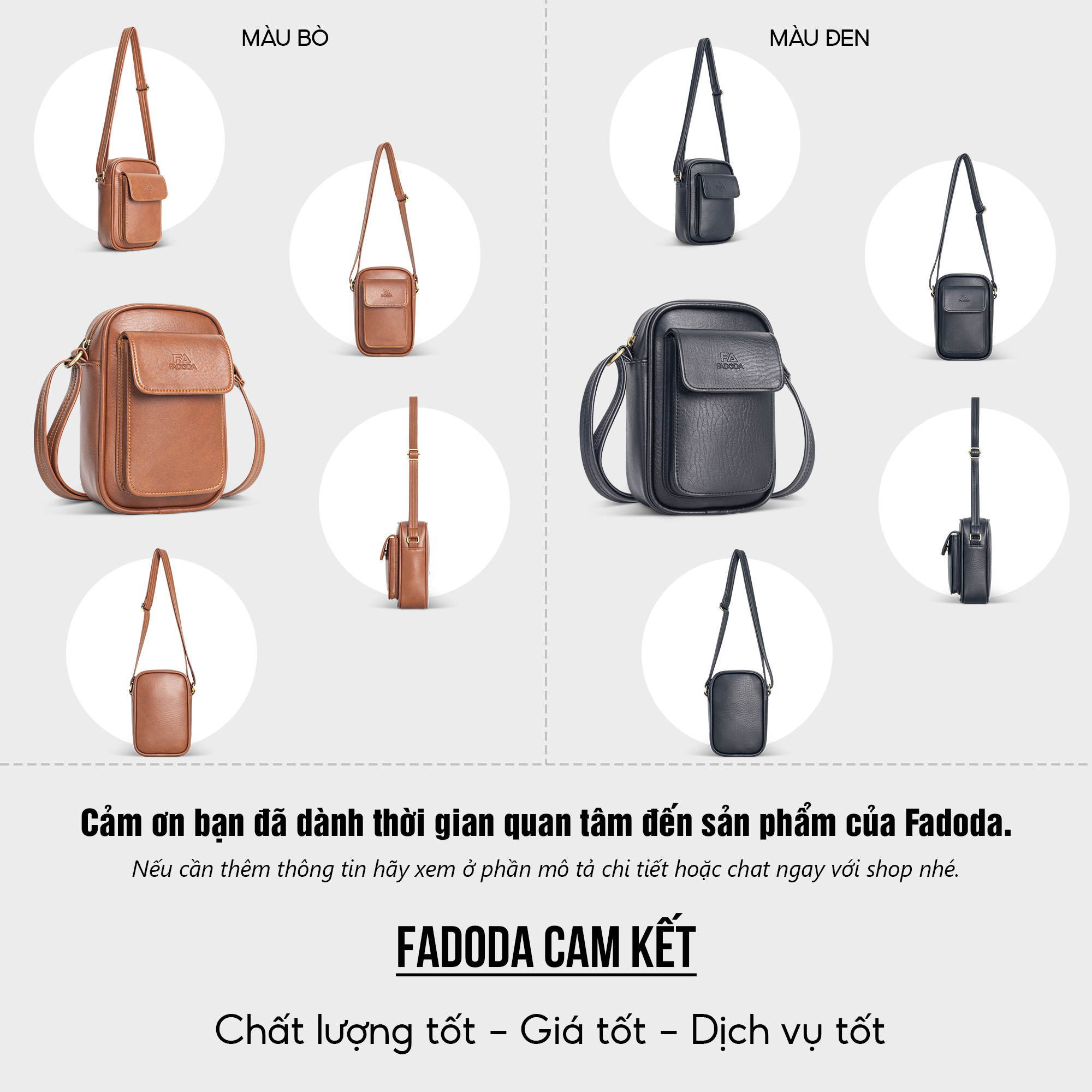 Túi đeo chéo unisex dang đứng FADODA FDC15