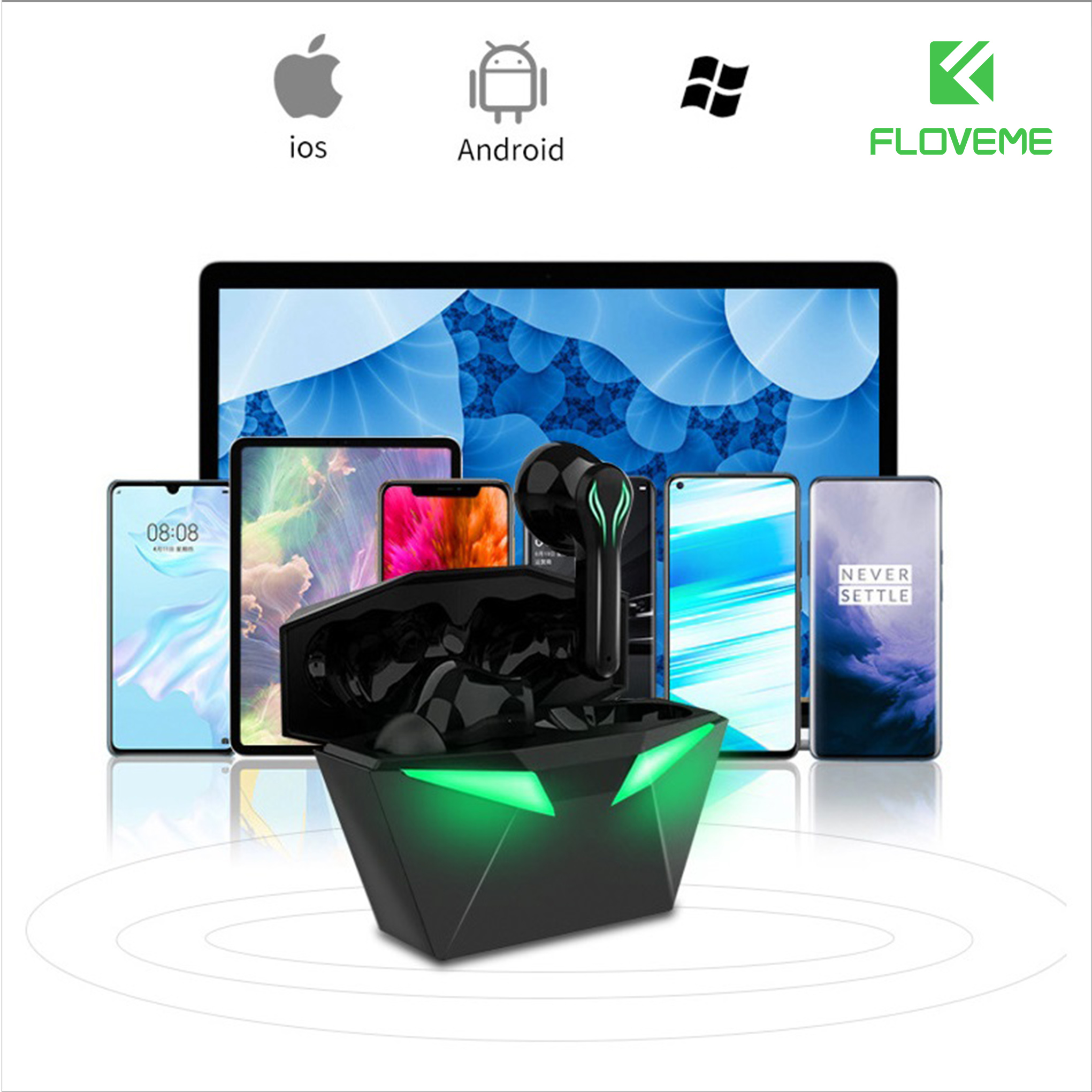 Tai Nghe Gaming Không Dây Bluetooth KW01 FLOVEME - Chống nước tiêu chuẩn IPX5 - Độ trễ cực thấp - Âm bass mạnh mẽ - Thiết kế nhỏ gọn sang trọng  - Hàng chính hãng