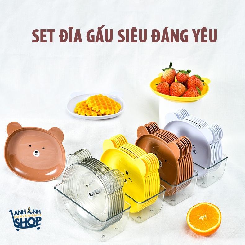Đĩa Nhựa Hình Mặt Gấu Đựng Đồ Ăn Tiện Lợi , Decor Đẹp Mắt Tiện Ích