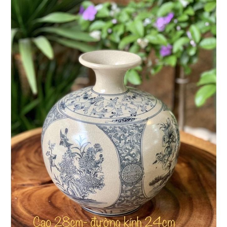 Bình hút tài Lộc H28cm men rạn cổ, vẽ tứ cảnh” Xuân- Hạ- Thu- Đông”. Gốm sứ Bát Tràng.