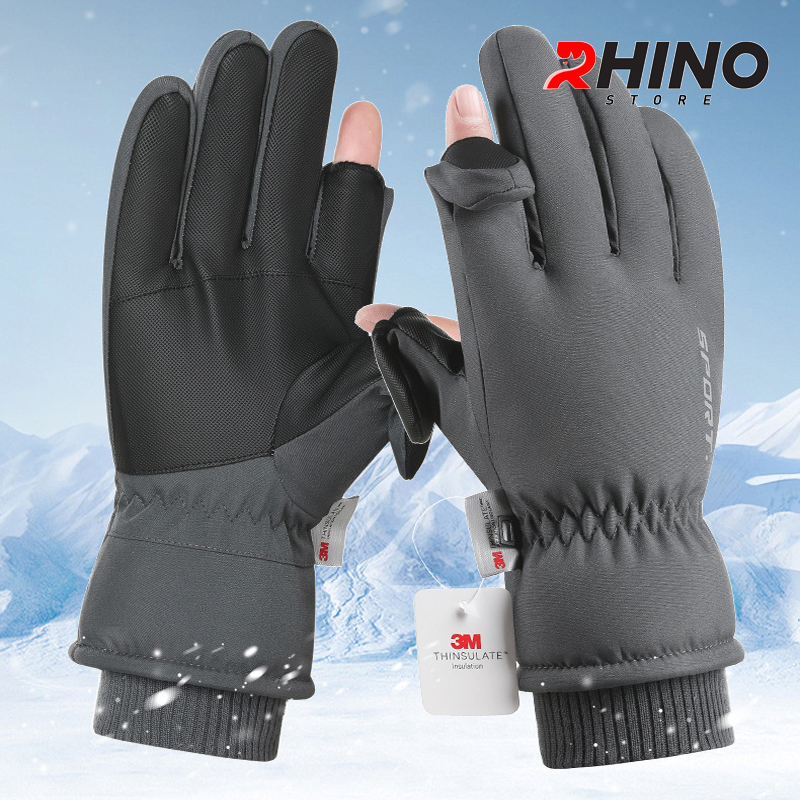 Găng tay cụt ngón chống gió, bao tay giữ ấm mùa đông lót lông Rhino G907 freesize