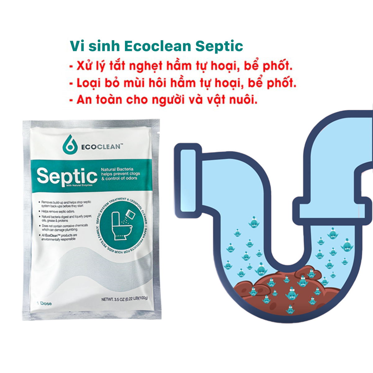 Combo Vi Sinh Khử Mùi EcoFresh, EcoClean Septic - Xử Lý Mùi Hôi Hiệu Quả