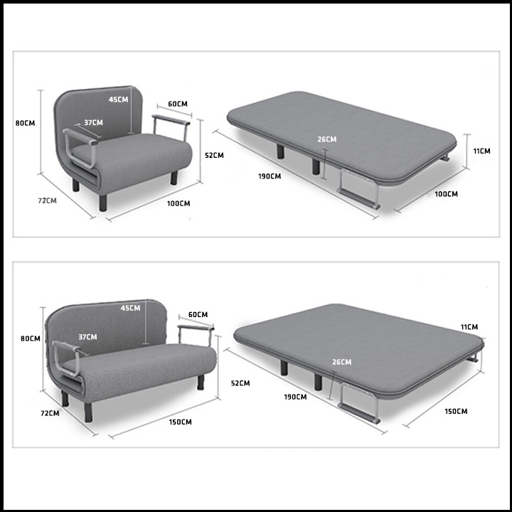 Giường sofa gấp gọn thành ghế sofa. Ghế sofa giường phong cách Hàn Quốc, khung sườn thép chịu lực chắc chắn với nhiều chế độ ngả lưng