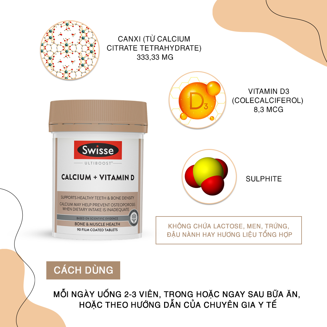 Viên uống bổ sung Canxi và Vitamin D chống loãng xương Swisse 90 viên