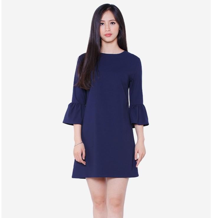 Đầm suông cổ tròn tay lỡ phối bèo điệu đà-DS65