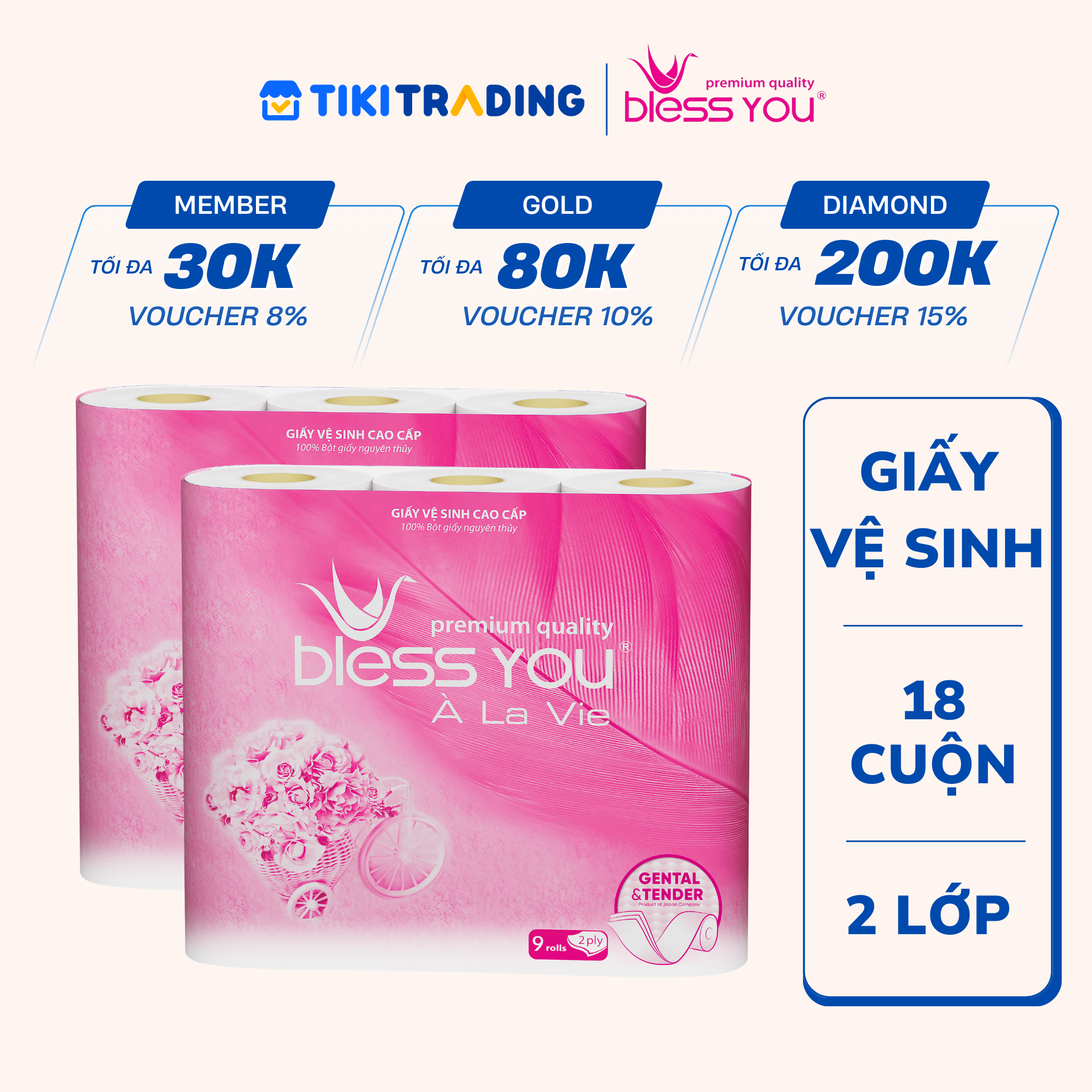 Combo 2 Lốc Giấy vệ sinh Bless You Alavie 9 (Lốc 9 cuộn)