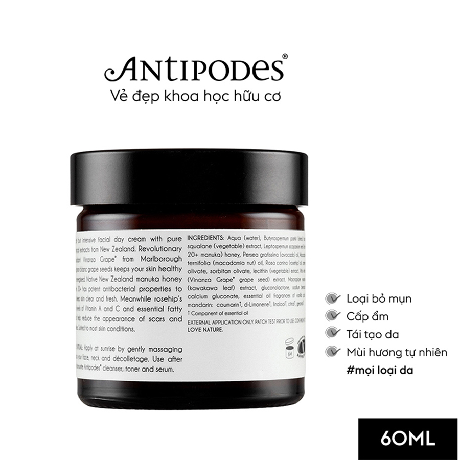 Kem Dưỡng Ẩm Ban Ngày Antipodes Vanilla Pod Hydrating Day Cream 60ml  (TẶNG Sữa Rửa Mặt Hỗ Trợ Tẩy Trang Dành Cho Da Nhạy Cảm Antipodes Grace Gentle Cream Cleanser &amp; Makeup Remover 120ml)