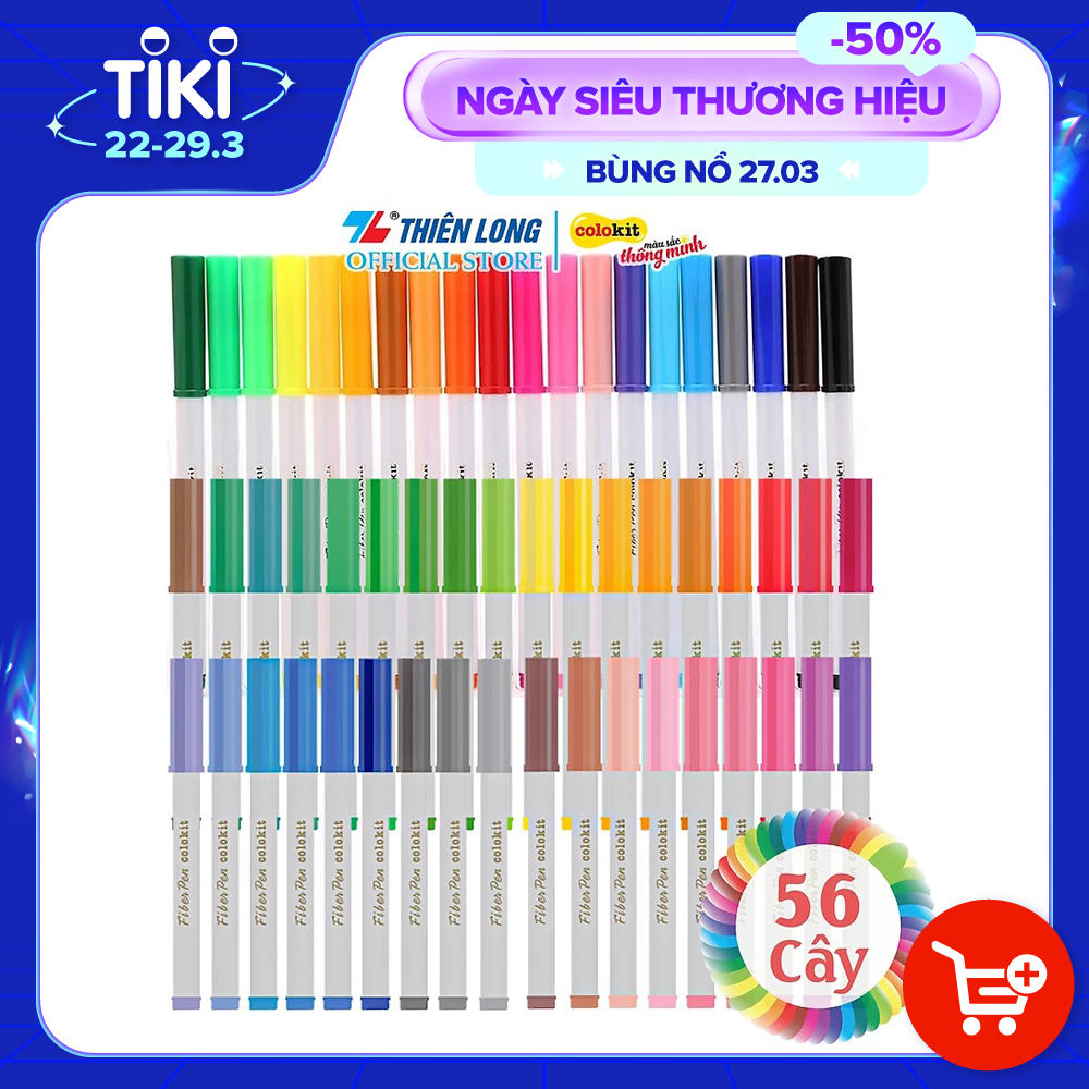 Combo Bút lông màu Fiber Pen Thiên Long Colokit 56 màu rửa được an toàn sử dụng tô màu, vẽ tranh, calligraphy