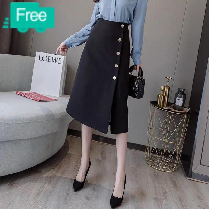 Mua từ hai sp có quà nhé chân váy chữ A tuyết mưa phối cúc đáp tà lệch
