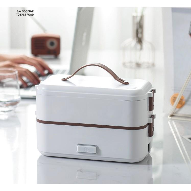 Hộp đựng cơm hâm nóng văn phòng 2 tầng Bento White