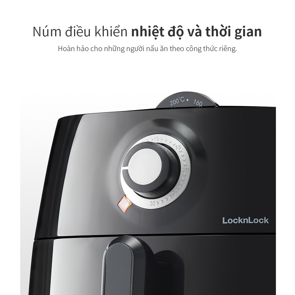 Nồi chiên không dầu Lock&amp;Lock 3,2L EJF173BLK Easy Control air fryer - Hàng chính hãng, lòng nồi tháo rời - JoyMall