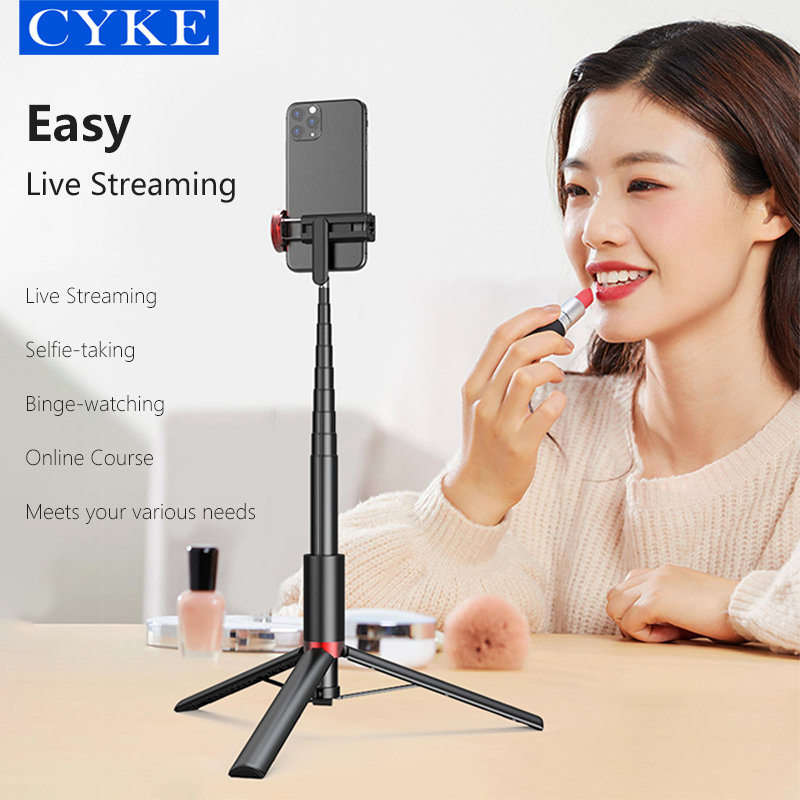 Gậy chụp hình Selfie CYKE kéo dài 150cm xoay 360 độ kiêm giá đỡ 3 chân Tripod tích hợp điều khiển không dây bluetooth-Hàng chính hãng