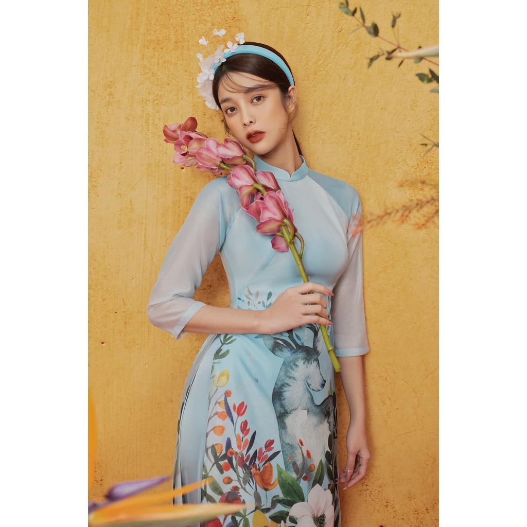 Áo dài xanh con nai, quần xanh 1AD1031 ADORE DRESS