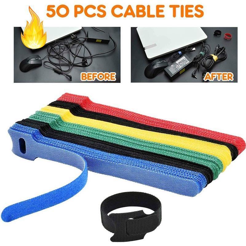 Bộ 50 dây dán dây cáp nhiều màu sắc có thể tái sử dụng tiện lợi