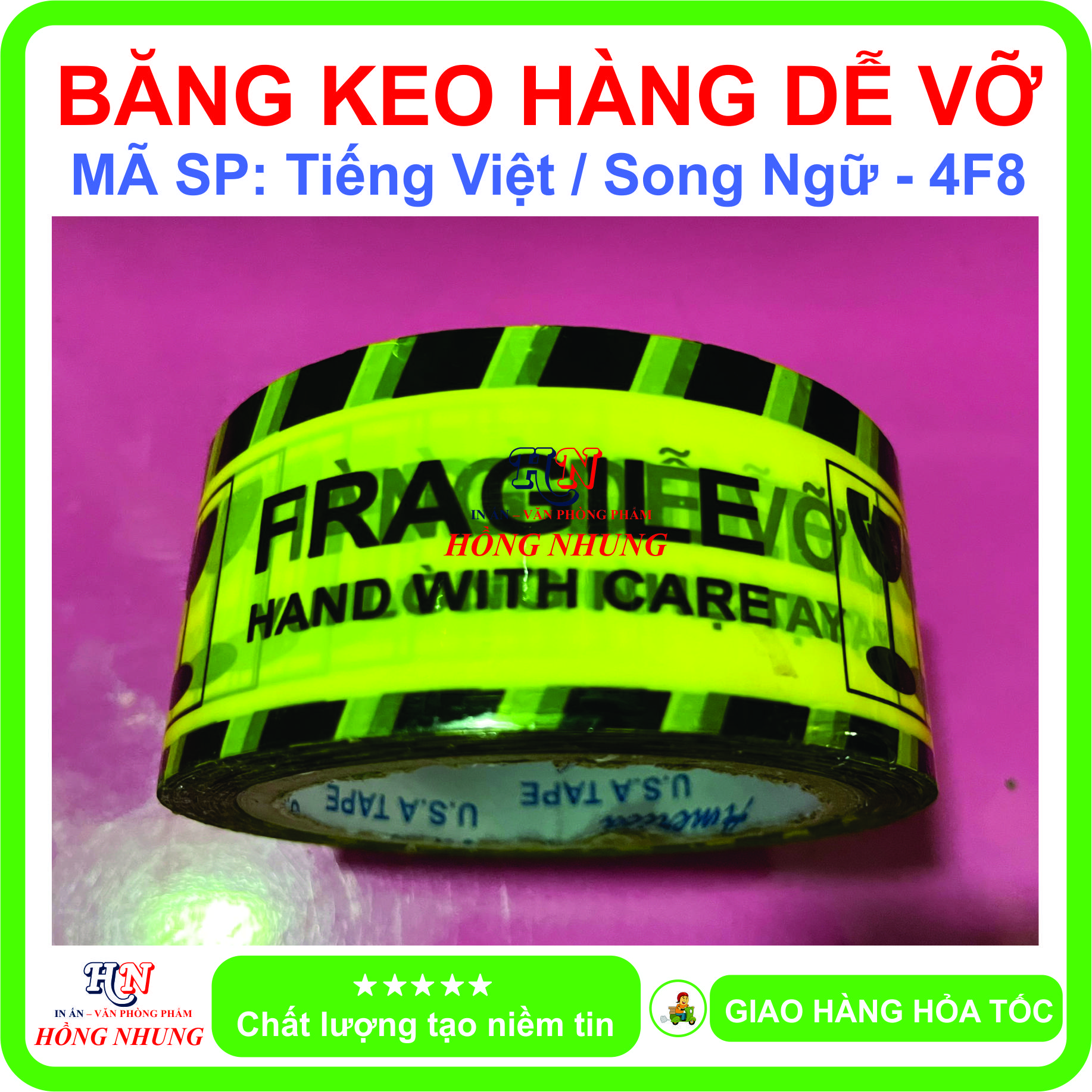 [ SÉT ] COMBO 6 Cuộn Băng keo Hàng Dễ Vỡ, Cảnh Báo - Tiếng Việt / song ngữ