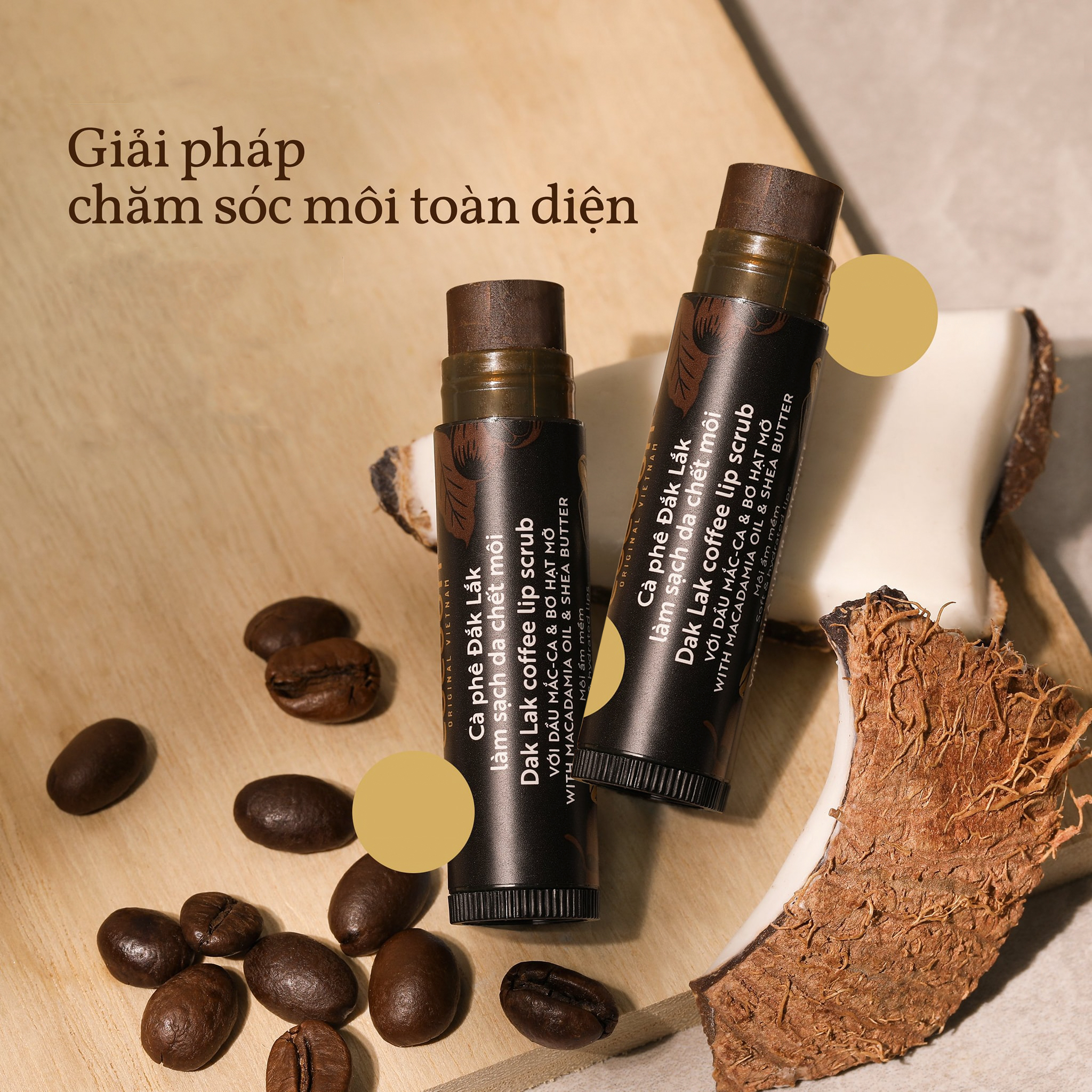 Combo Cà phê Đắk Lắk làm sạch da chết cơ thể Cocoon 200ml + Son tẩy da chết môi cà phê Đắk Lắk Cocoon 5g