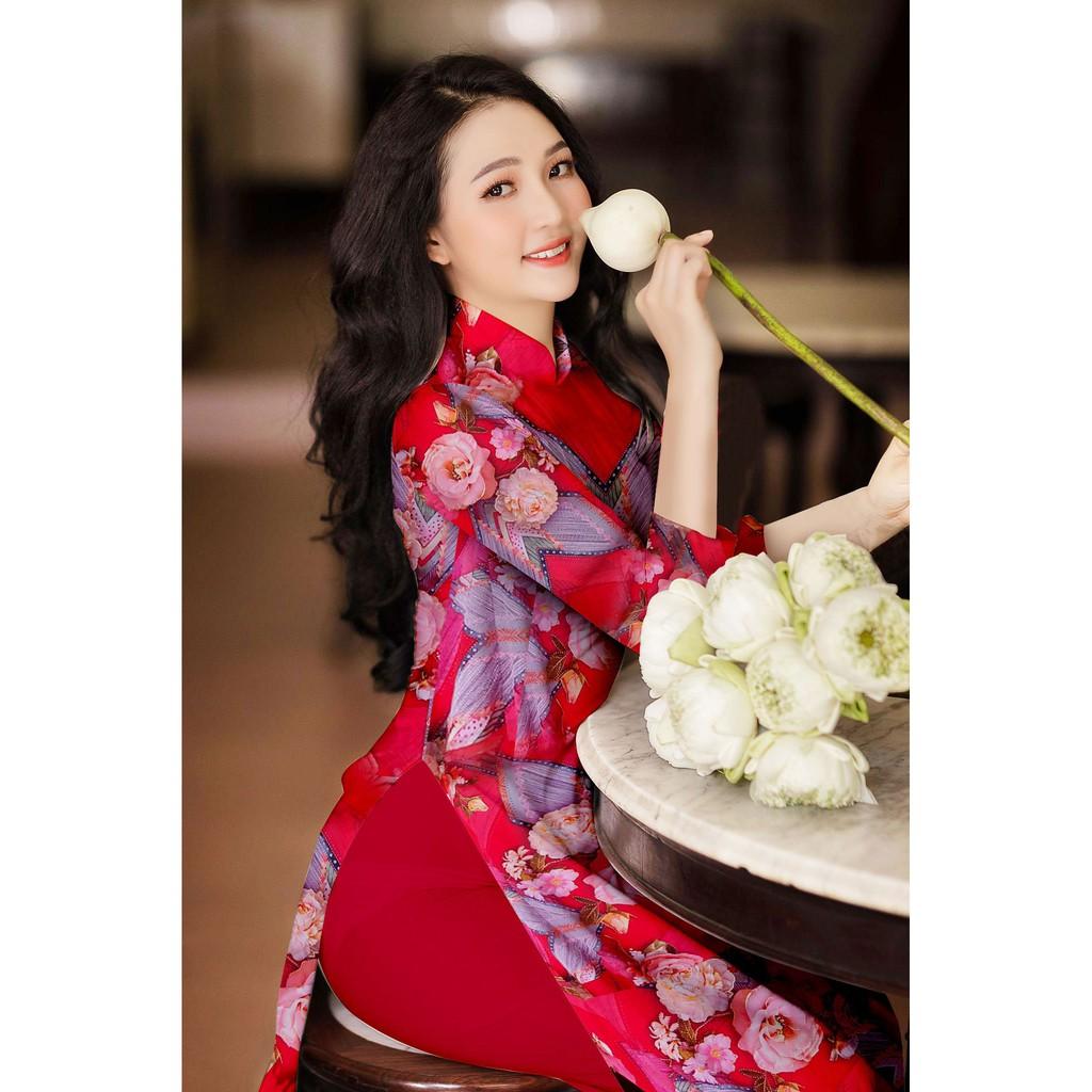 GIÁ XƯỞNG - Áo dài truyền thống lụa nhũ in 3D BỘ