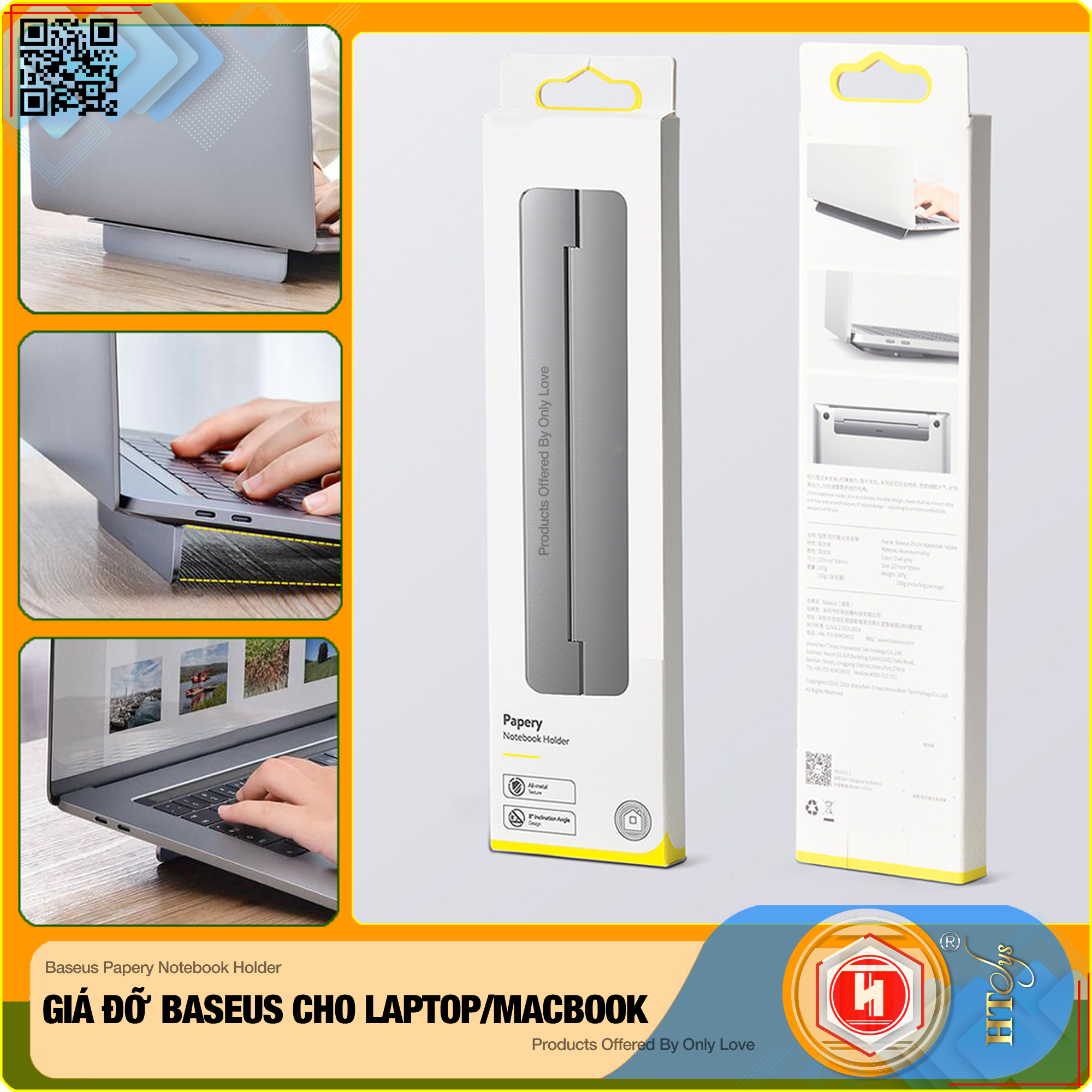 Giá đỡ gấp gọn hợp kim nhôm cho Laptop/Macbook - Đế tản nhiệt dạng xếp, siêu mỏng Baseus Papery Notebook Holder  (0.3cm slim, 8° Angle, Foldable, Portable Alloy Laptop Stand)-Hàng Nhập Khẩu