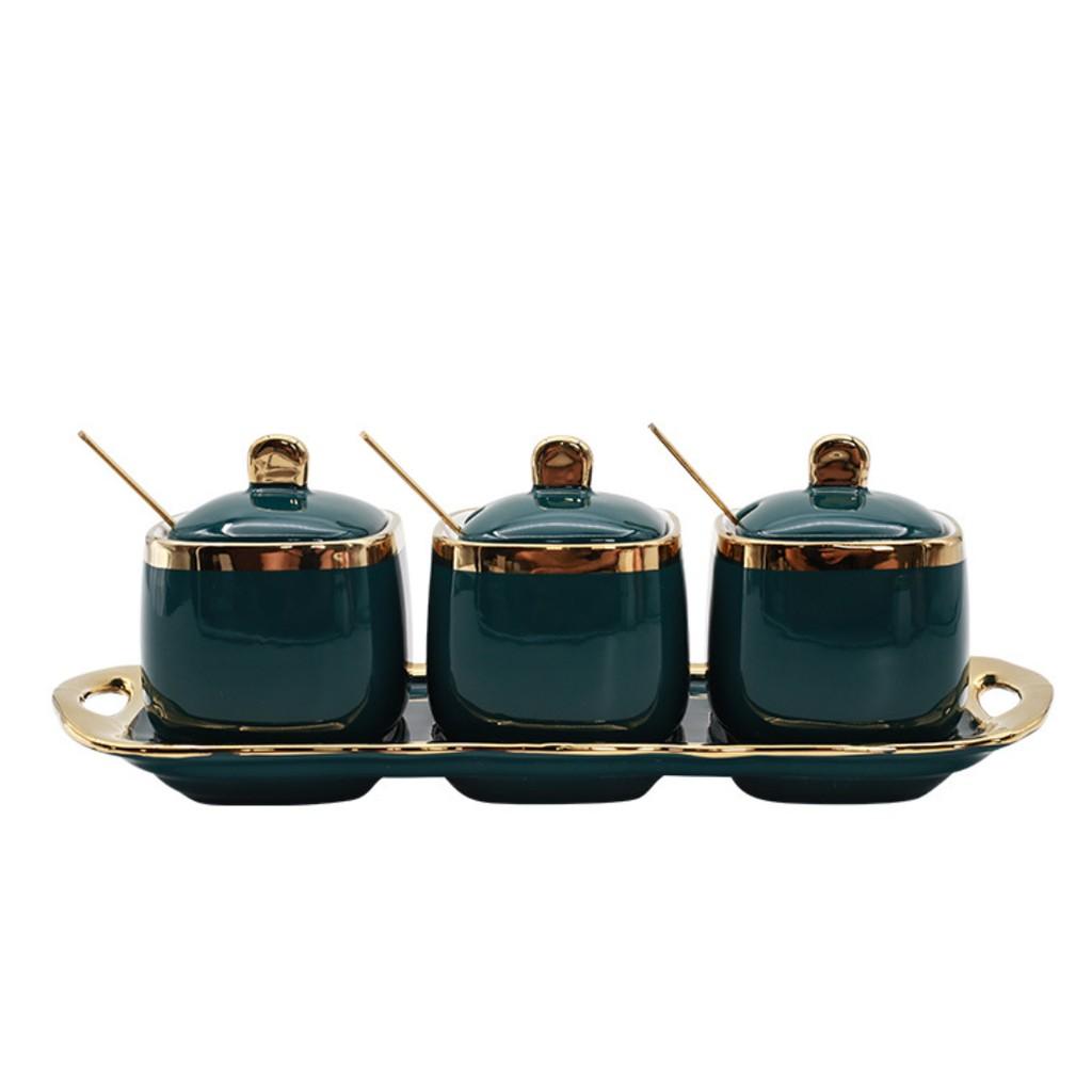 Lọ để gia vị. khay để gia vị. set 3 lọ để gia vị. hộp để gia vị bao gồm cả thìa. phụ kiện nhà bếp