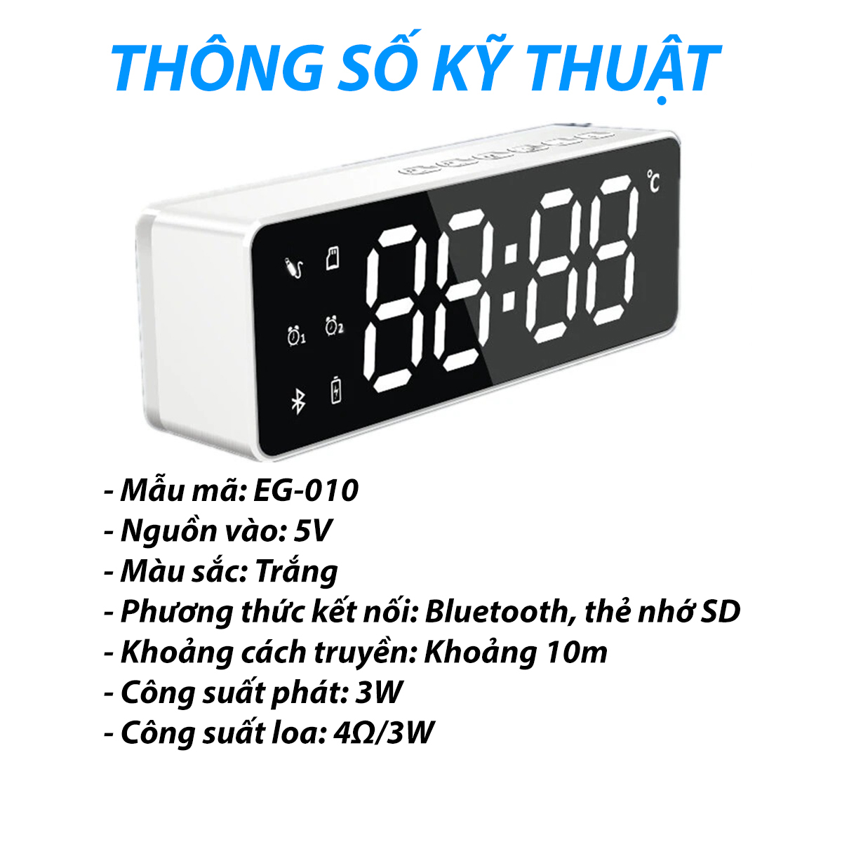 Loa Bluetooth Không Dây Đa Chức Năng Âm Thanh Sống Động, Loa, Đồng Hồ, Báo Thức, Đo Nhiệt Độ, Có Khe Cắm Thẻ Nhớ Giá Sốc