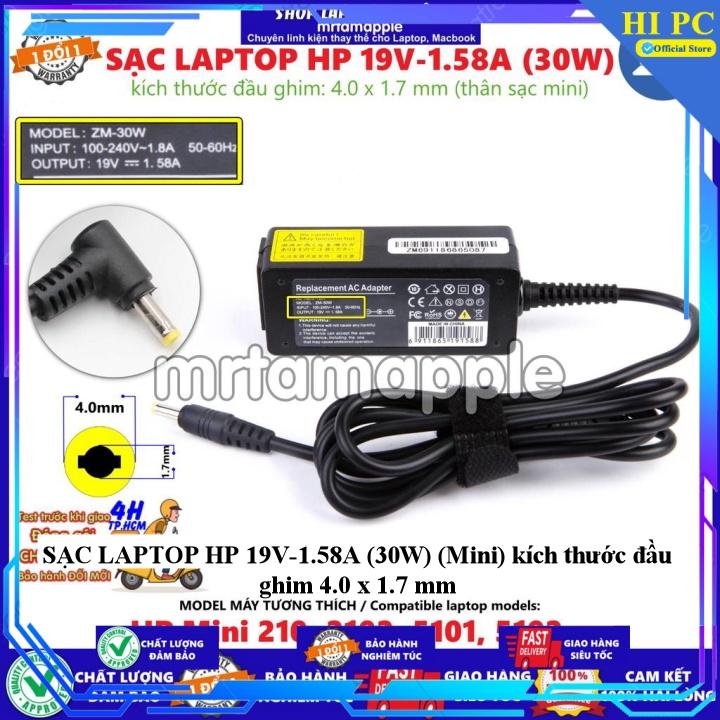 SẠC LAPTOP HP 19V-1.58A kích thước đầu ghim 4.0 x 1.7 mm - Kèm Dây nguồn - Hàng Nhập Khẩu