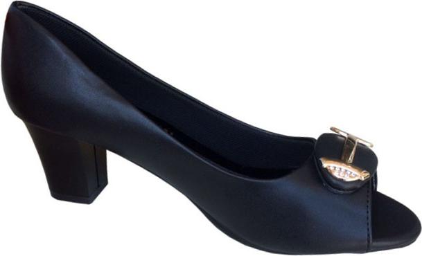 Giày cao gót nữ đen hở mũi đế vuông cao 5cm TH - CG026