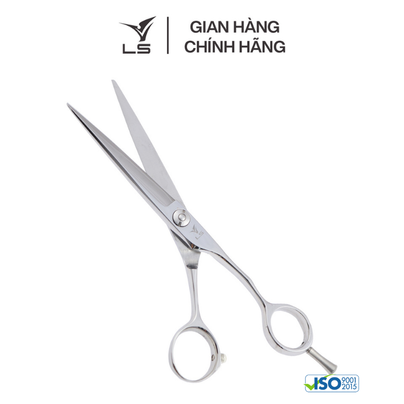 Kéo cắt tóc LS JP-601 lưỡi thẳng quai offset phẳng đỡ ngón tháo rời-tặng bao da và bộ vệ sinh kéo