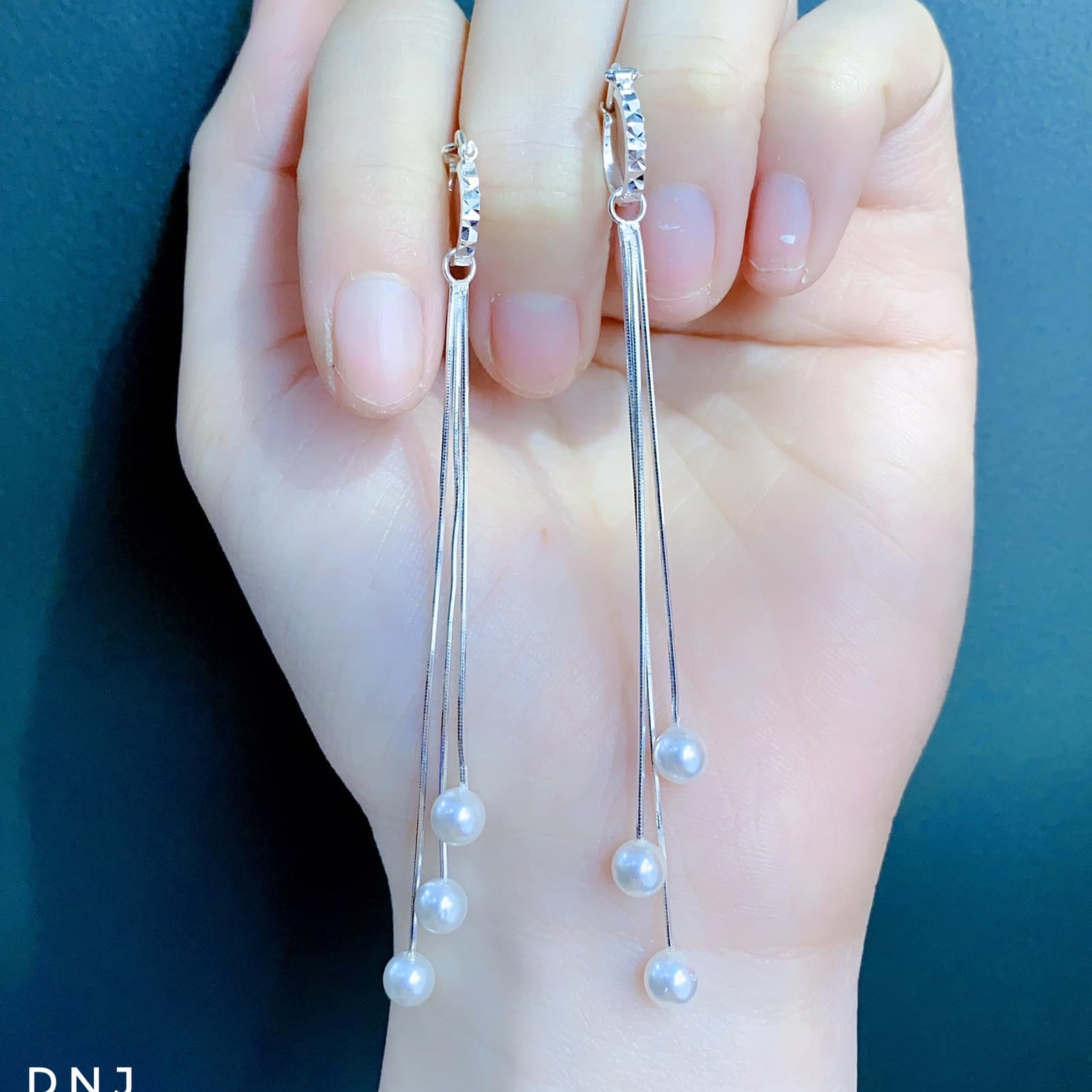 Bông tai nữ bạc Ý 2 tua dài MS135
