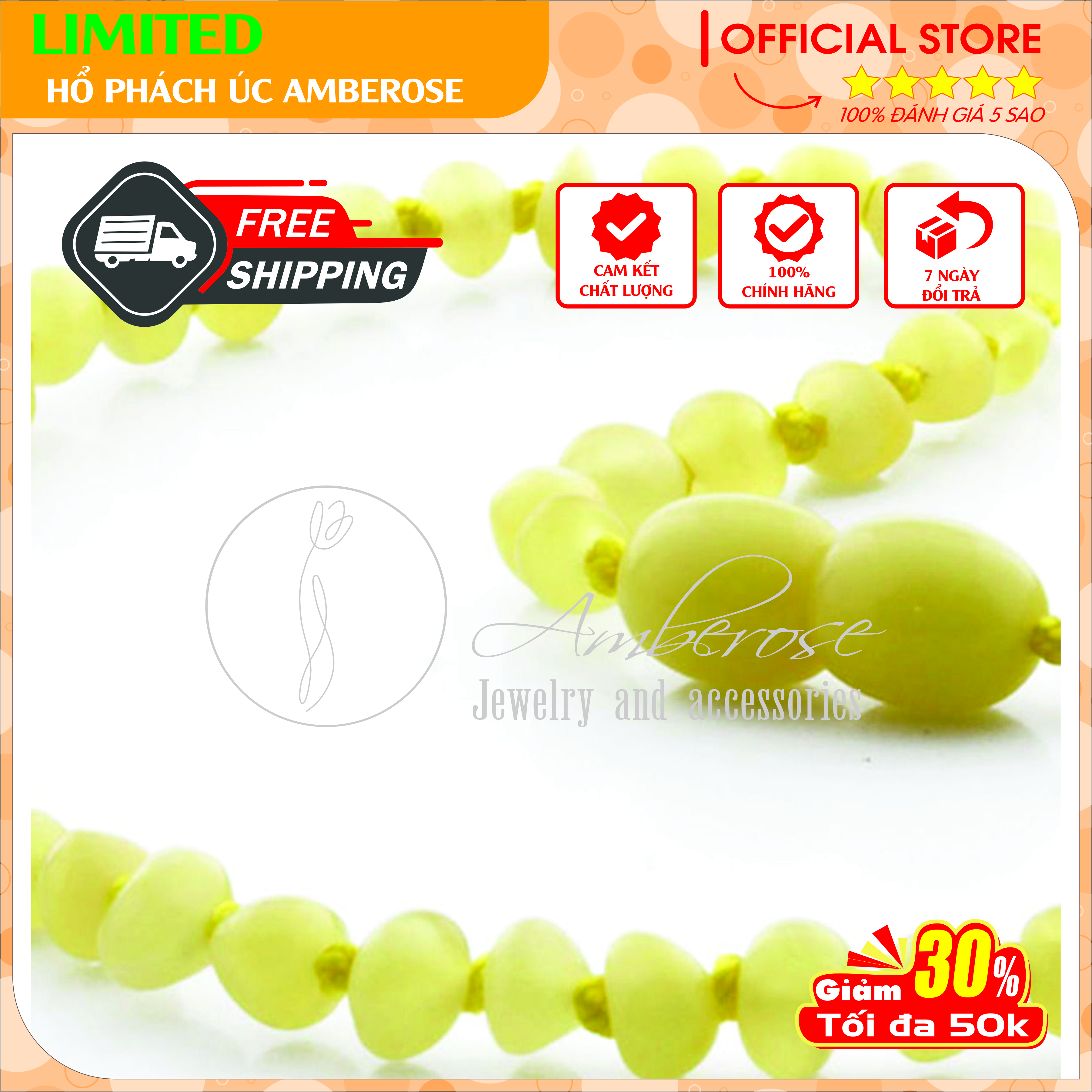 Vòng Cổ Hổ Phách Amber Úc Cho Bé 0 - 10 tuổi VCABM1MTS