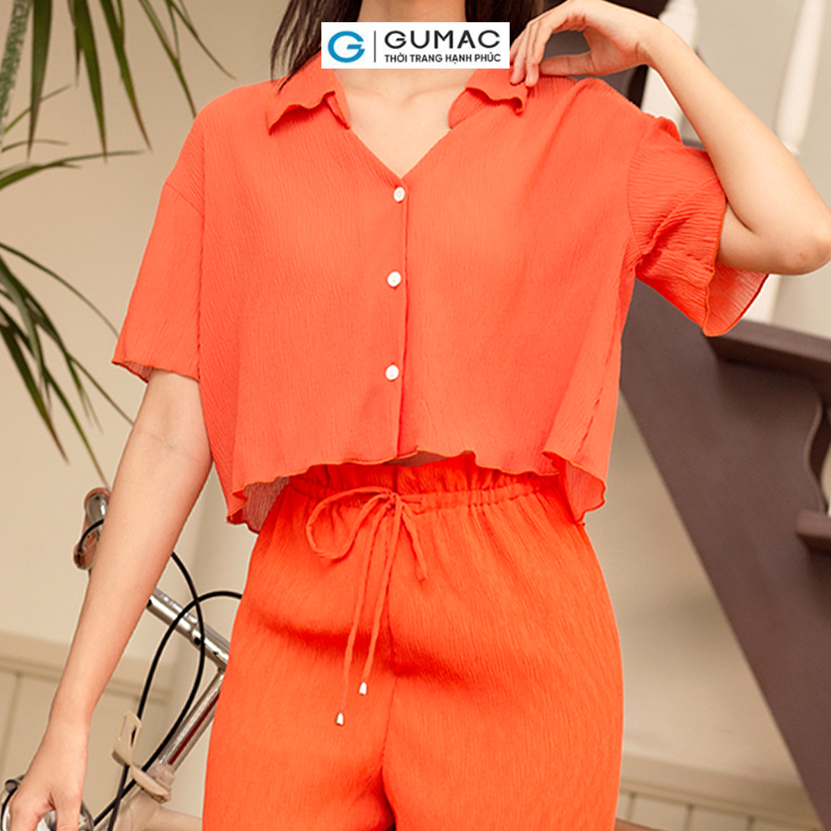 Set lẻ Áo kiểu dập ly GUMAC AD05089 - Quần ống suông rộng QD05032