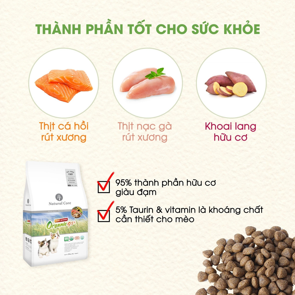 Hạt Đa Đạm Cho MÈO 95% - NATURAL CORE  Organic 95% [1Kg] | Dry Cat Food