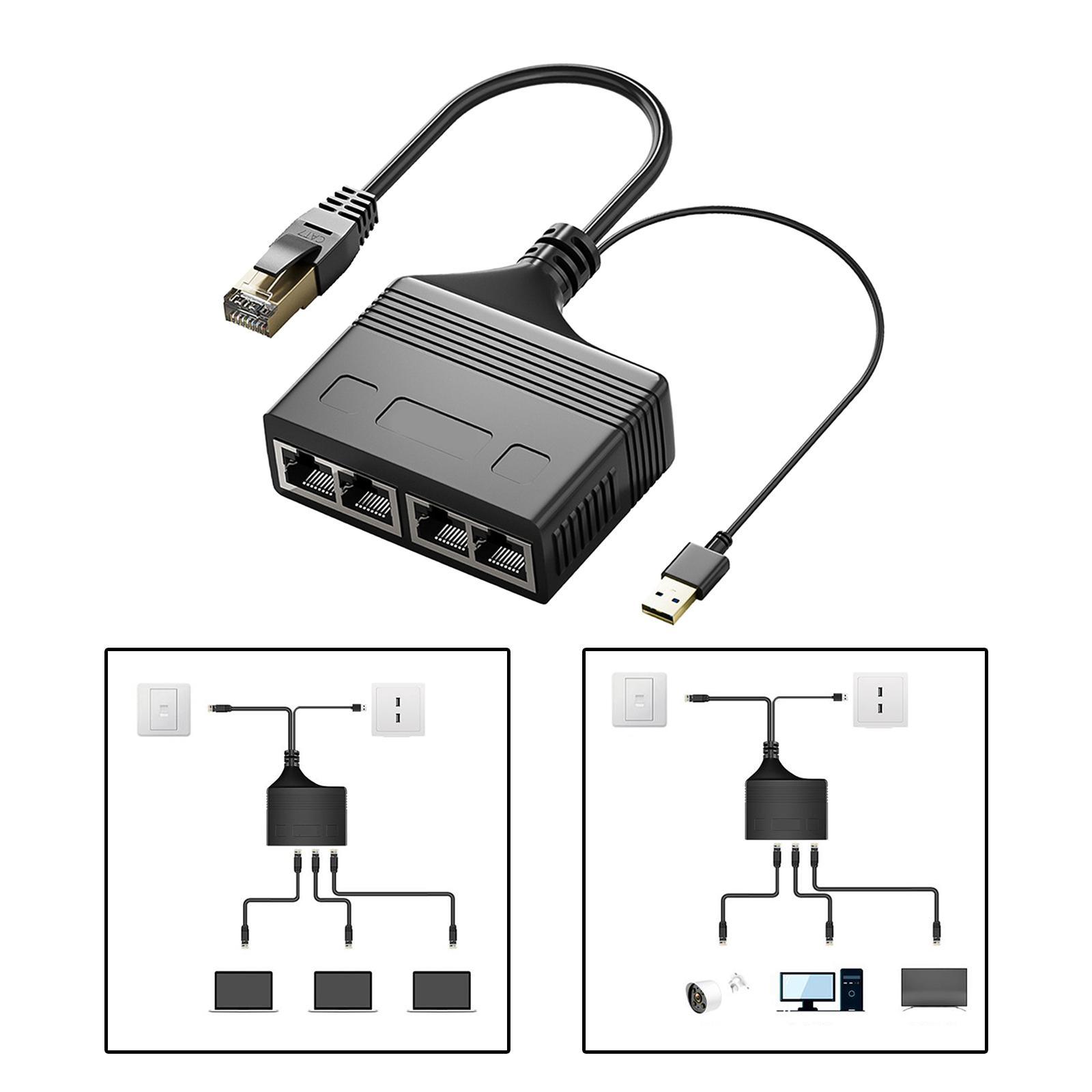 RJ45 Ethernet Splitter Splitter Ethernet Adapter ,Electronics with High Speed ,Network ,1 to 4 Port Ethernet Cable Connector for