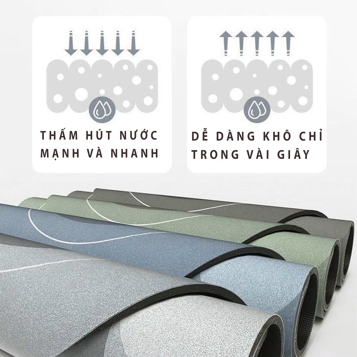 Thảm Lau Chân Silicon, Lót Cửa Chùi Chân, Siêu Mềm, Siêu Thấm Hút, Dễ Vệ Sinh, Chống Trơn Trượt Cho Nhà Tắm