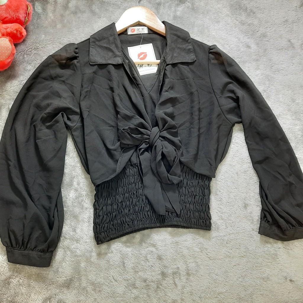Áo kiểu công sở màu đen phối ren siêu xinh