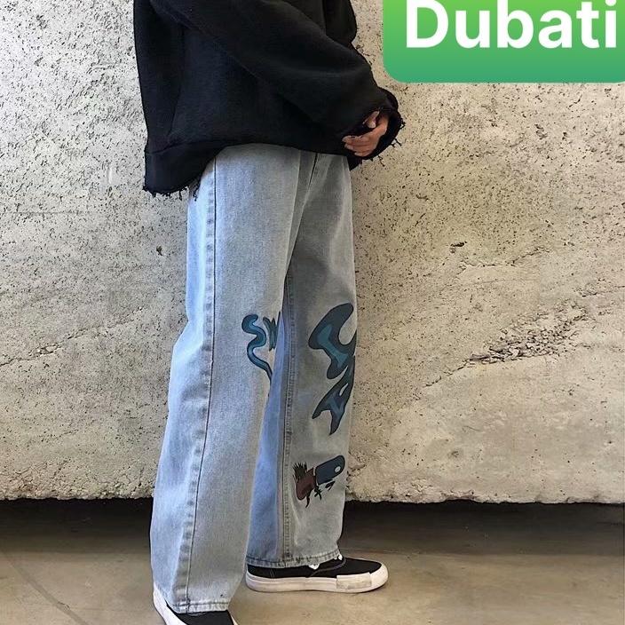 Quần Jean Baggy, Jean Nam Ống Rộng Thêu Họa Tiết Chất Vải Co Giãn Phong Cách Unisex- DB 43- DUBATI FASHION