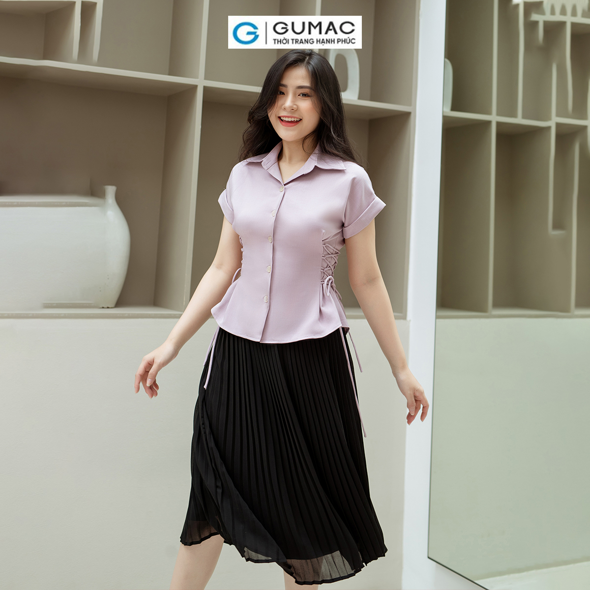 Áo kiểu thắt dây eo GUMAC AD08003
