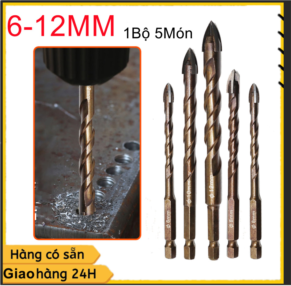  Mũi khoan đa năng khoan gốm sứ tường, 1 Bộ 5 món 6/6/8/10/12mm