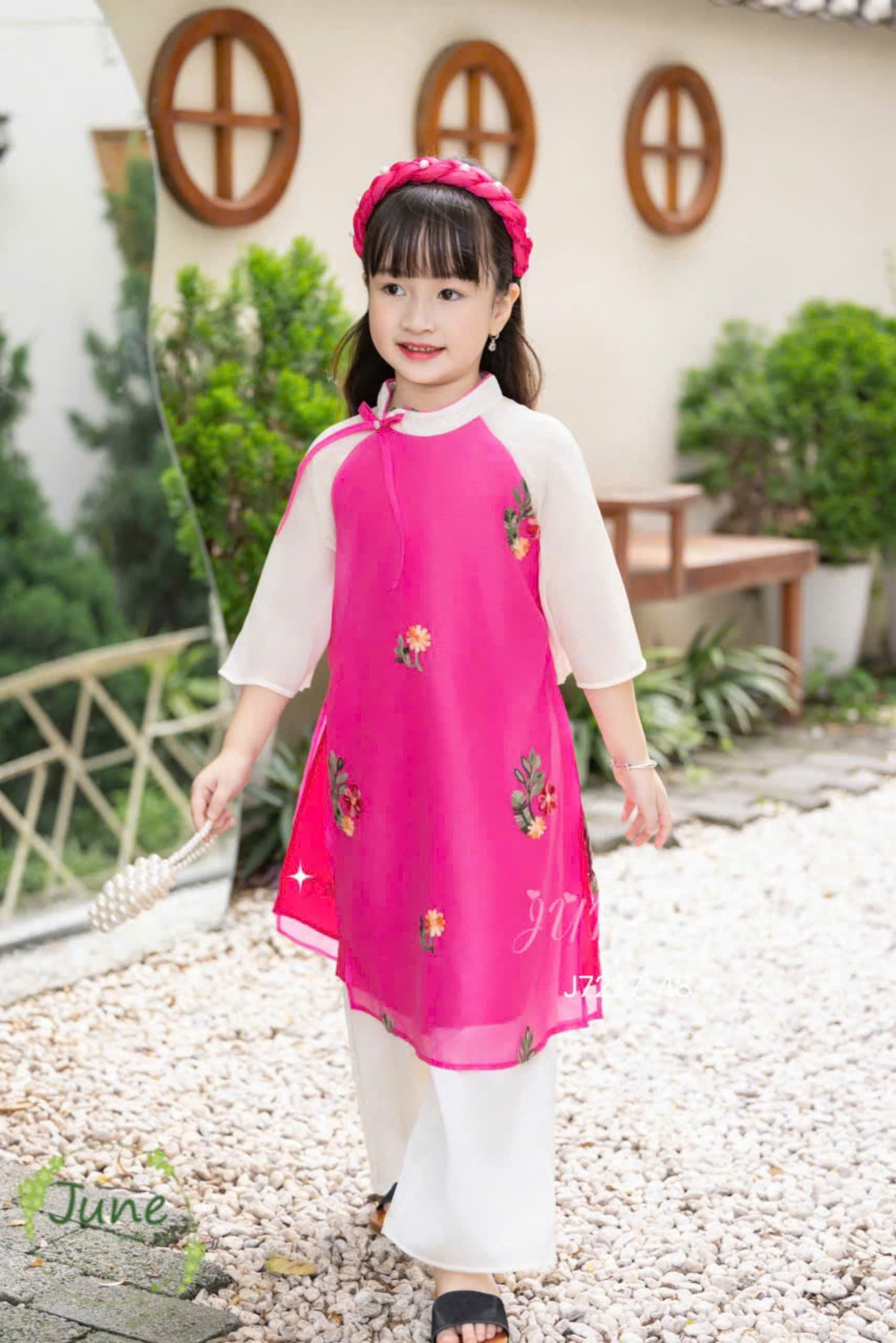 Bộ áo dài tết cho bé gái mẫu HOA xinh xắn diện tết năm mới giáng sinh noel từ 12-50kg hàng thiết kế cao cấp