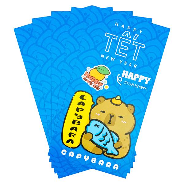 Bộ 5 Bao Lì Xì Tết Bính Ngọ 2026 - Capybara - futurebook L184 - Màu Xanh Dương