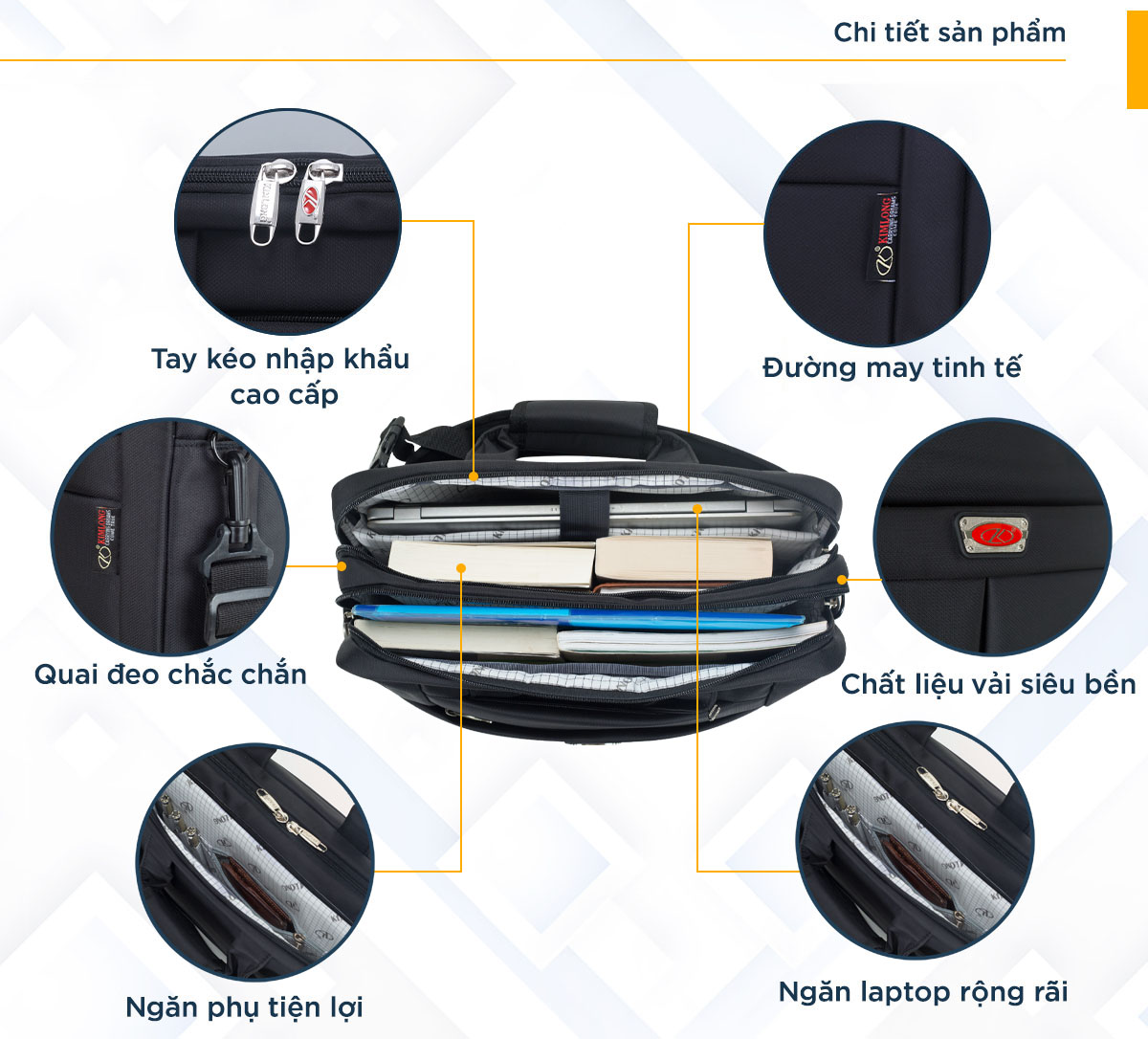 Cặp đa năng nhiều ngăn KL034 màu đen - - 645NBLKL034