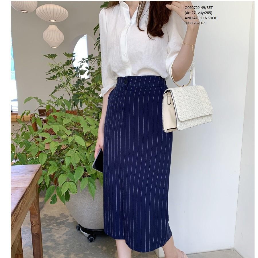 Q060720 SET ÁO SƠ MI PHỐI CHÂN VÁY XẺ