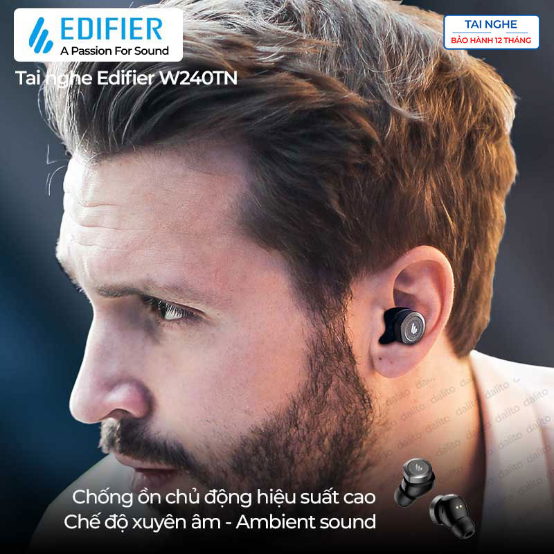 Tai Nghe Bluetooth 5.3 Edifier W240TN không dây true wireless in ear Chống ồn chủ động Gaming mode Đàm thoại tốt 4 mic - Hàng chính hãng