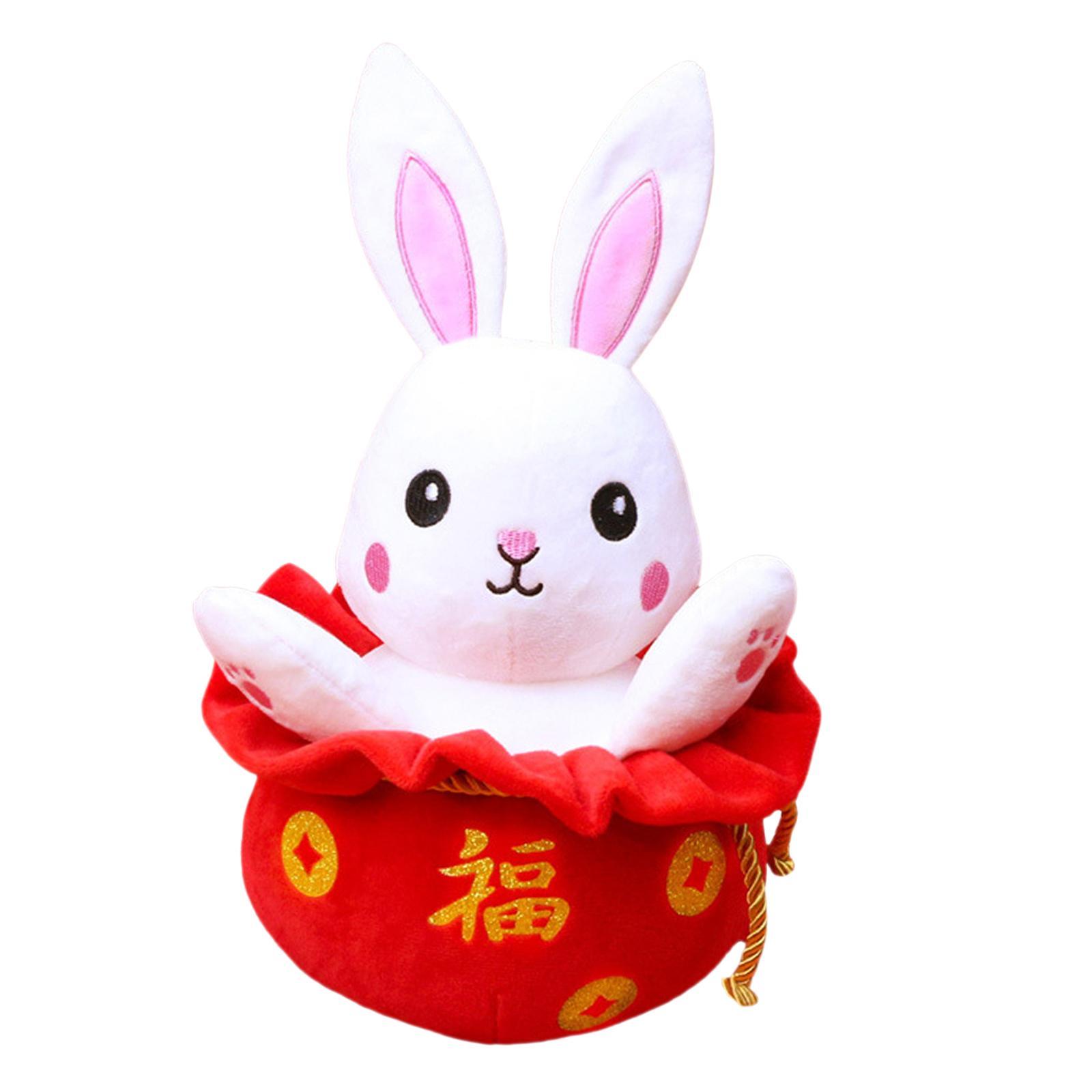Chinese Style Rabbit Plush Toy Blessing Stuffed Animal Doll for Decor New Year Gift