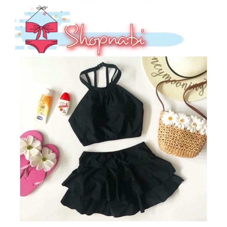 Bikini đi biển áo yếm- đồ bơi nữ váy 2 tầng kín đáo dễ thương- shopnabi SET_VAY2TANG