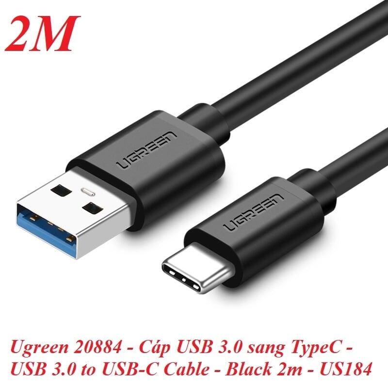 Ugreen UG20884US184TK 2M màu Đen Dây USB sang USB-C - HÀNG CHÍNH HÃNG