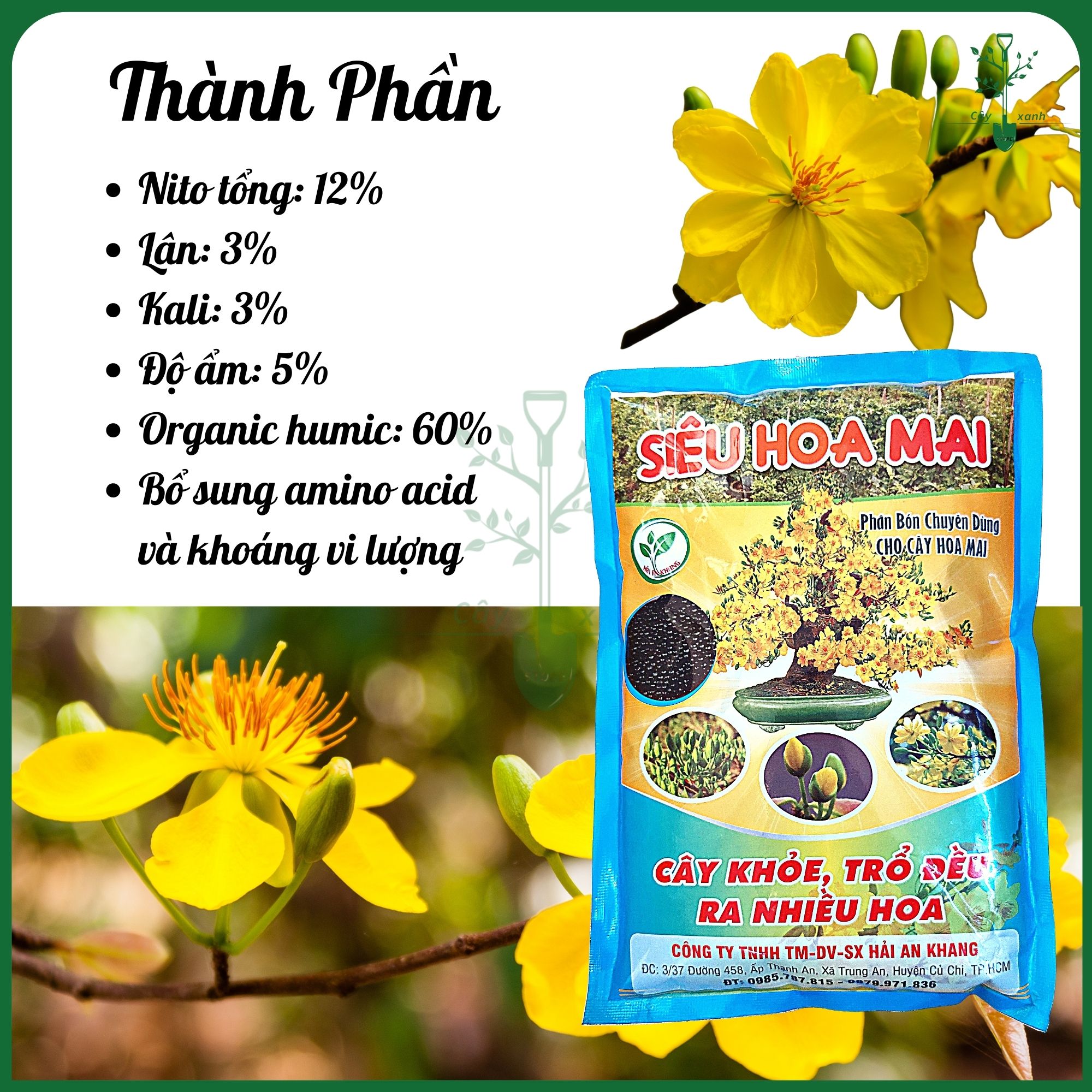 Phân bón chuyên dùng cho hoa mai - Siêu hoa mai - Kích rễ, Cây khỏe, Trổ điều, Nhiều hoa, Dưỡng hoa mai đẹp - Gói 700g