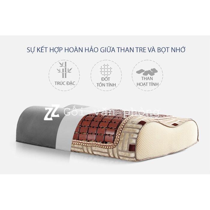 Gối Ngủ Ion Âm Than Tre Hoạt Tính ZURI PILLOW - GDH09 Vỏ Mắt Trúc, Gối Cao Su Non Cho Người Đau Vai Gáy, Khó Ngủ