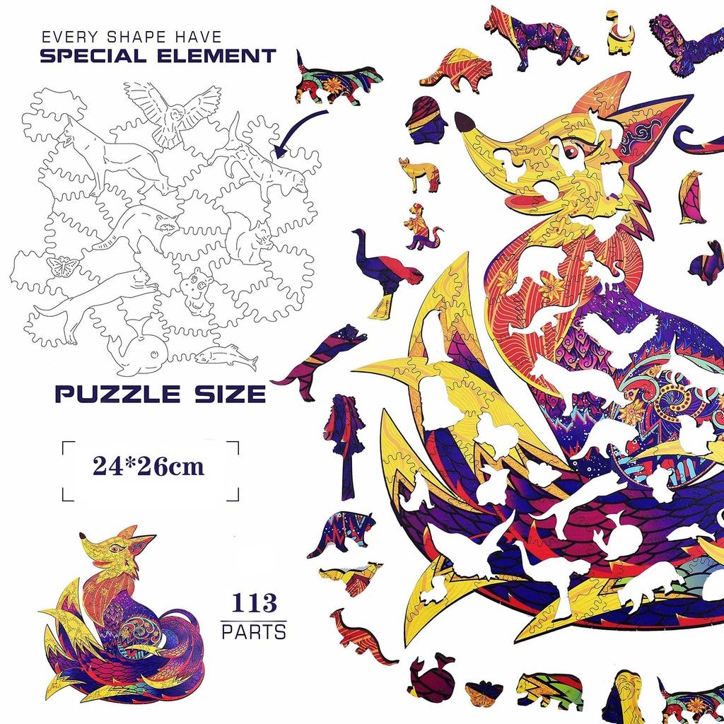 Đồ chơi xếp hình gỗ wooden jigsaw puzzles Nine-tailed Fox 113 mảnh ghép- M size