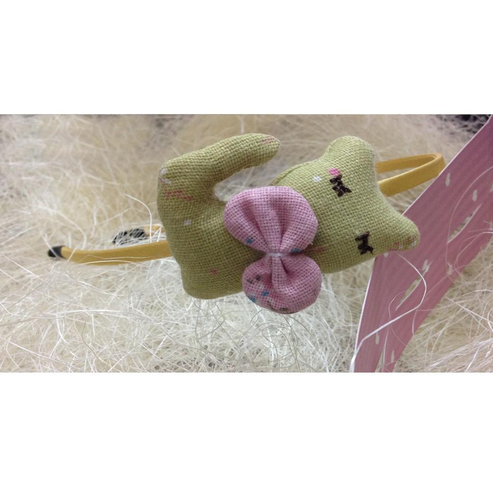 Bờm Cài Tóc Handmade Hình Mèo xanh lá chấm bi