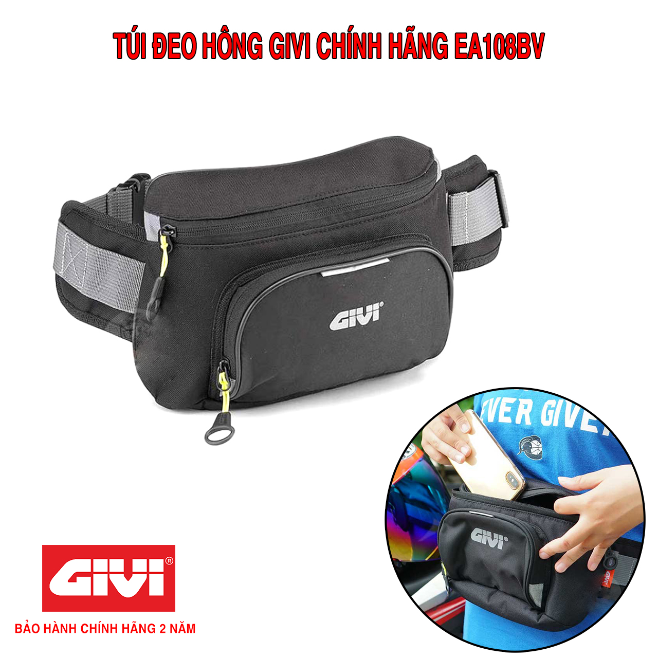 Túi Đeo Chéo Đeo Hông Givi EA108BV Logo Phản Quang Hàng Chính Hãng